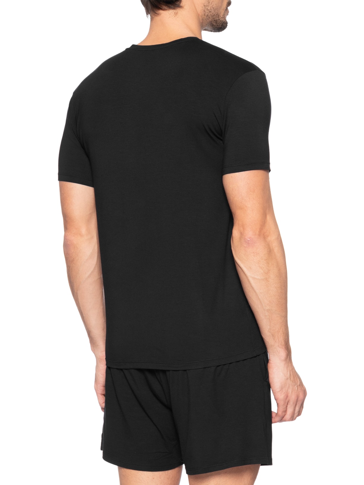 Pijama Masculino Manga Curta Com Bermuda Bolso CK Modal Preto Calvin Klein Underwear