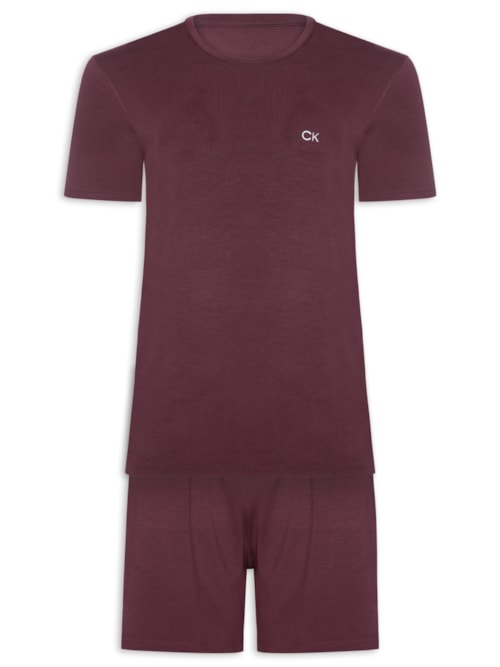 Pijama Masculino Manga Curta Berm C/Bolso Calvin Klein Modal - Bordo - Pijama Masculino Manga Curta Berm C/Bolso Calvin Klein Modal Bordo Gg