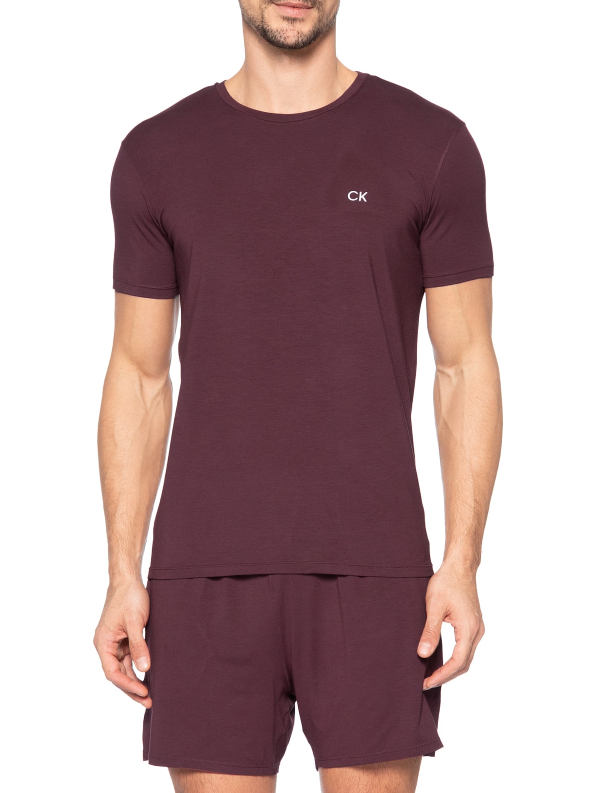 Pijama Masculino Manga Curta Com Bermuda Bolso CK Modal Vermelho Calvin Klein Underwear