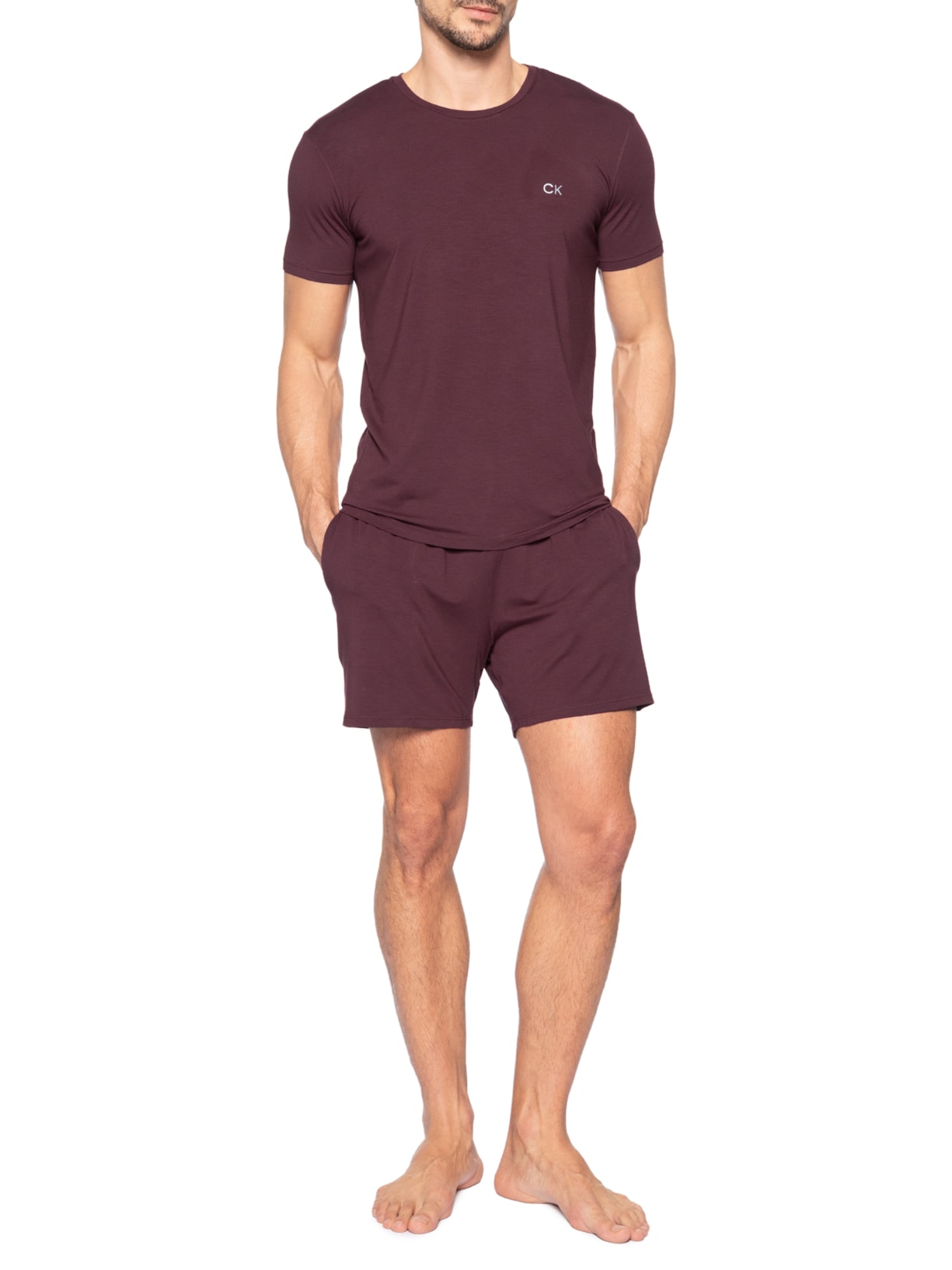 Pijama Masculino Manga Curta Com Bermuda Bolso CK Modal – Vermelho Calvin Klein Underwear