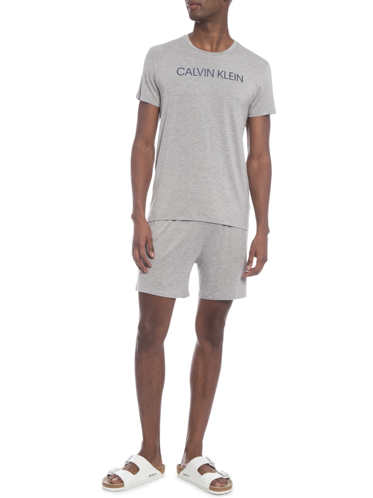 Pijama Masculino Manga Curta E Bermuda Viscolight Cinza Calvin Klein Underwear