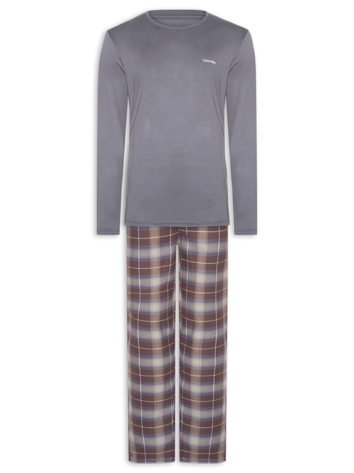 Pijama Masculino Manga Longa Com Calça Bolsos Flanela – Cinza