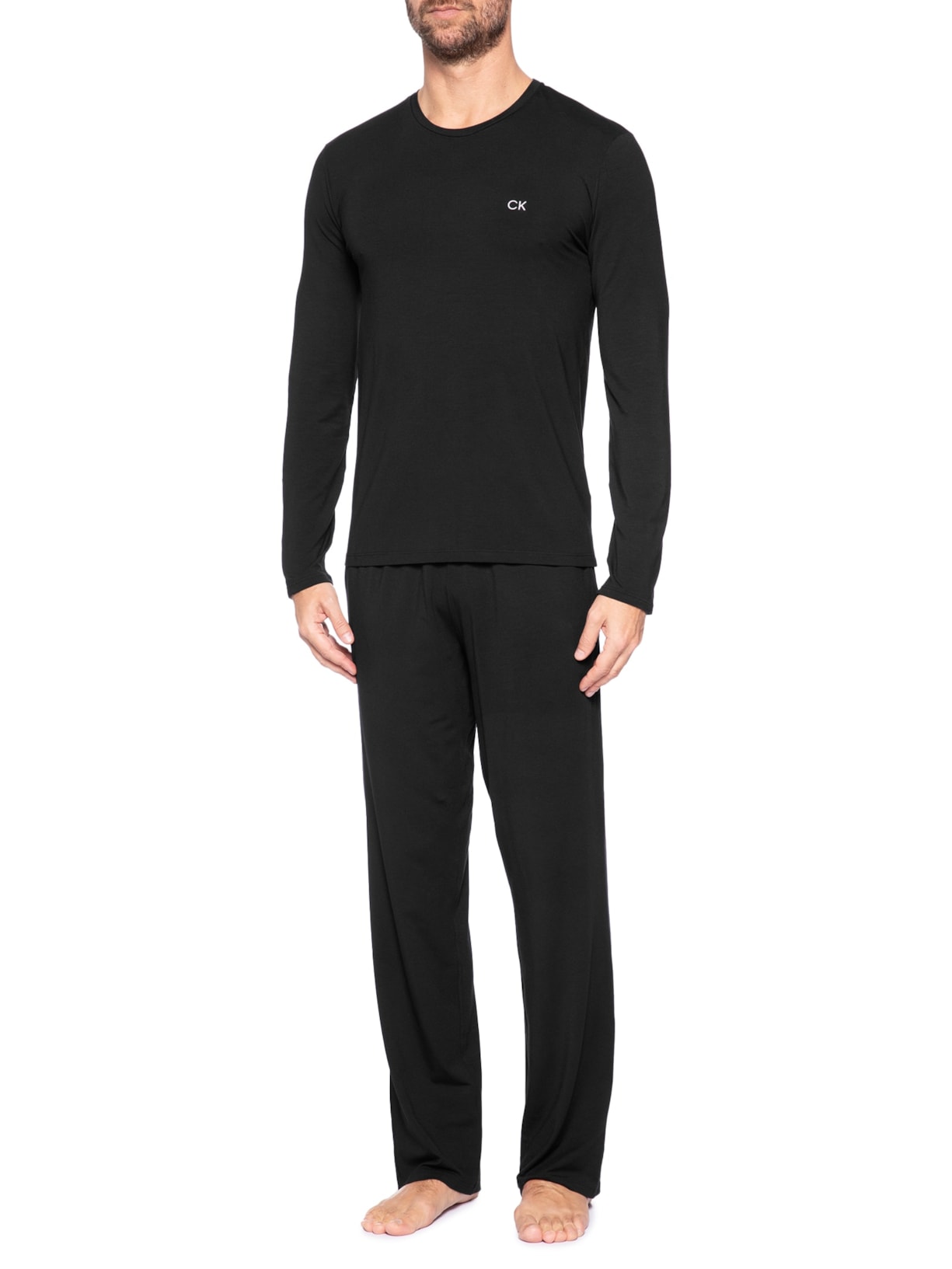 Pijama Masculino Manga Longa Com Calça CK Modal Preto Calvin Klein Underwear