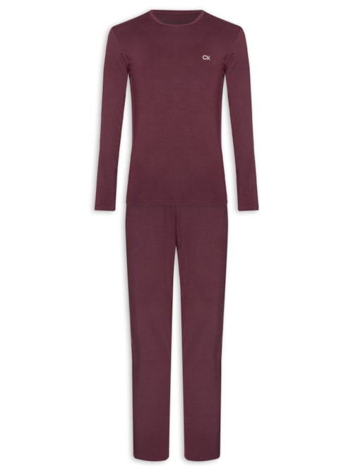 Pijama Masculino Manga Longa Com Calça CK Modal - Vermelho