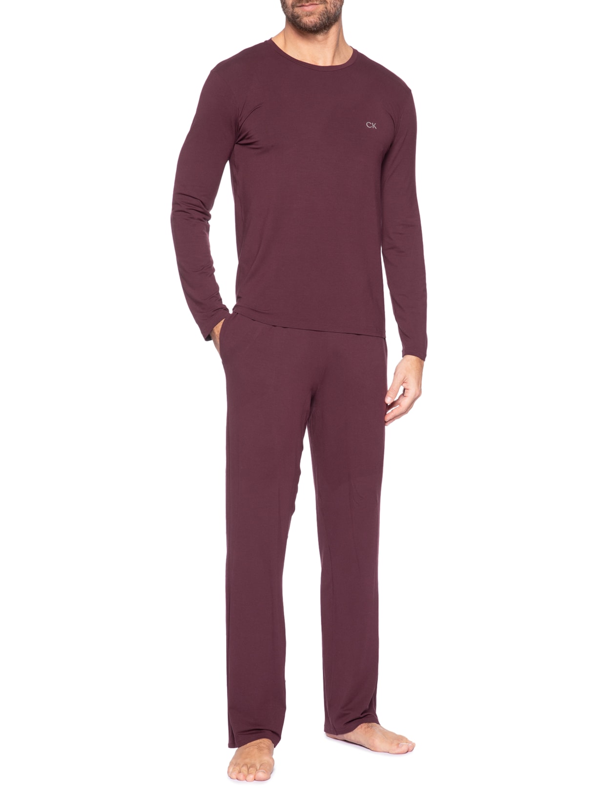 Pijama Masculino Manga Longa Com Calça CK Modal Vermelho Calvin Klein Underwear