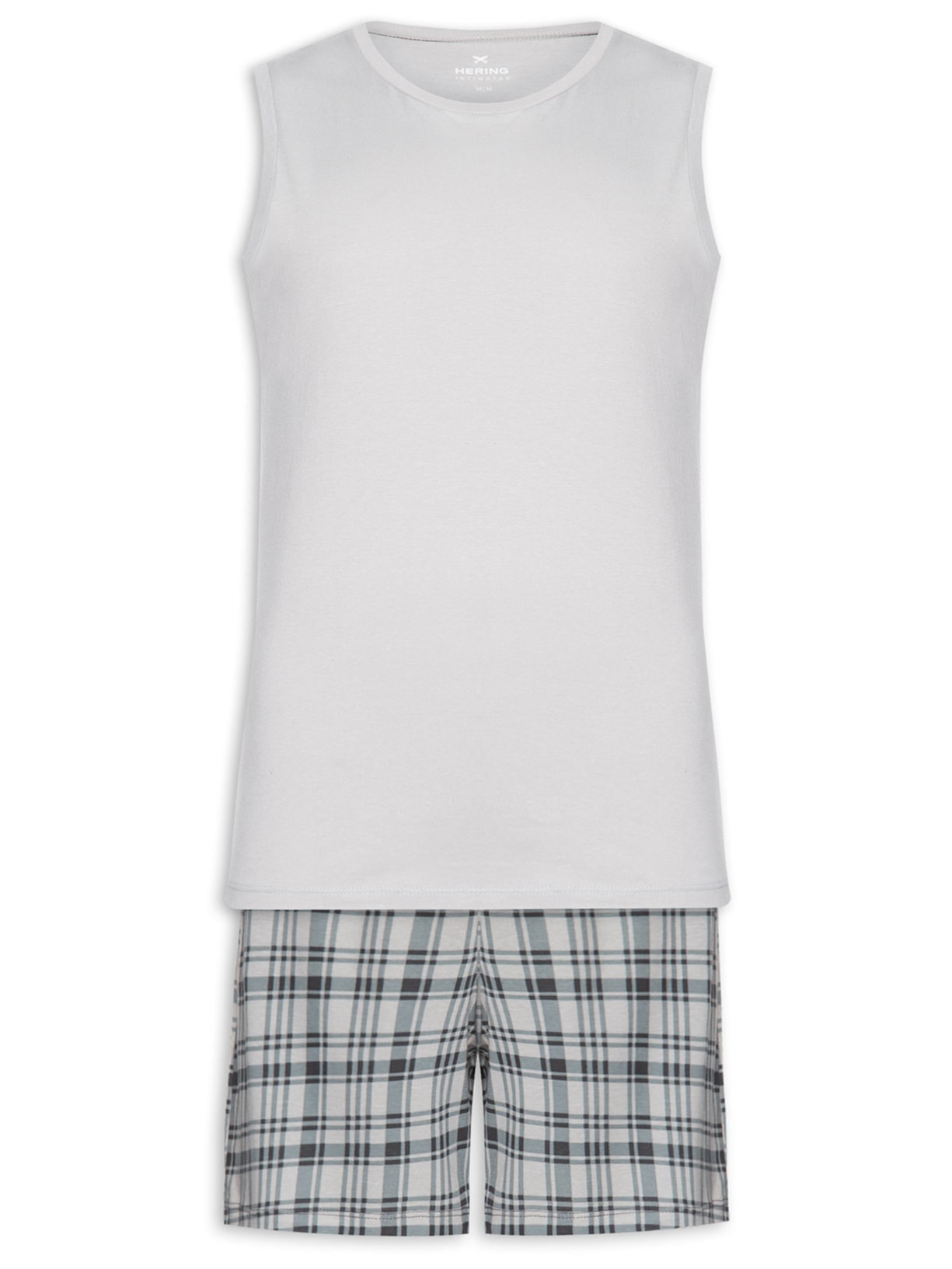 Pijama Masculino Regata Com Bermuda Estampada - Cinza