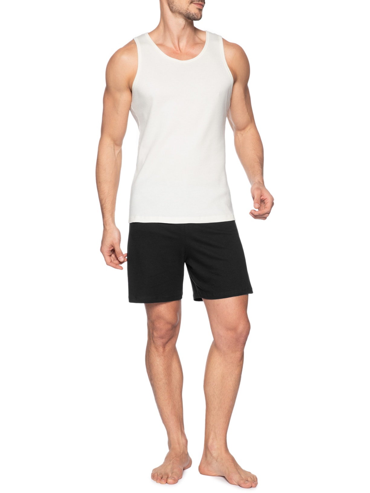 Pijama Masculino Regata Ribana Em Algodão Preto Hering Intimates