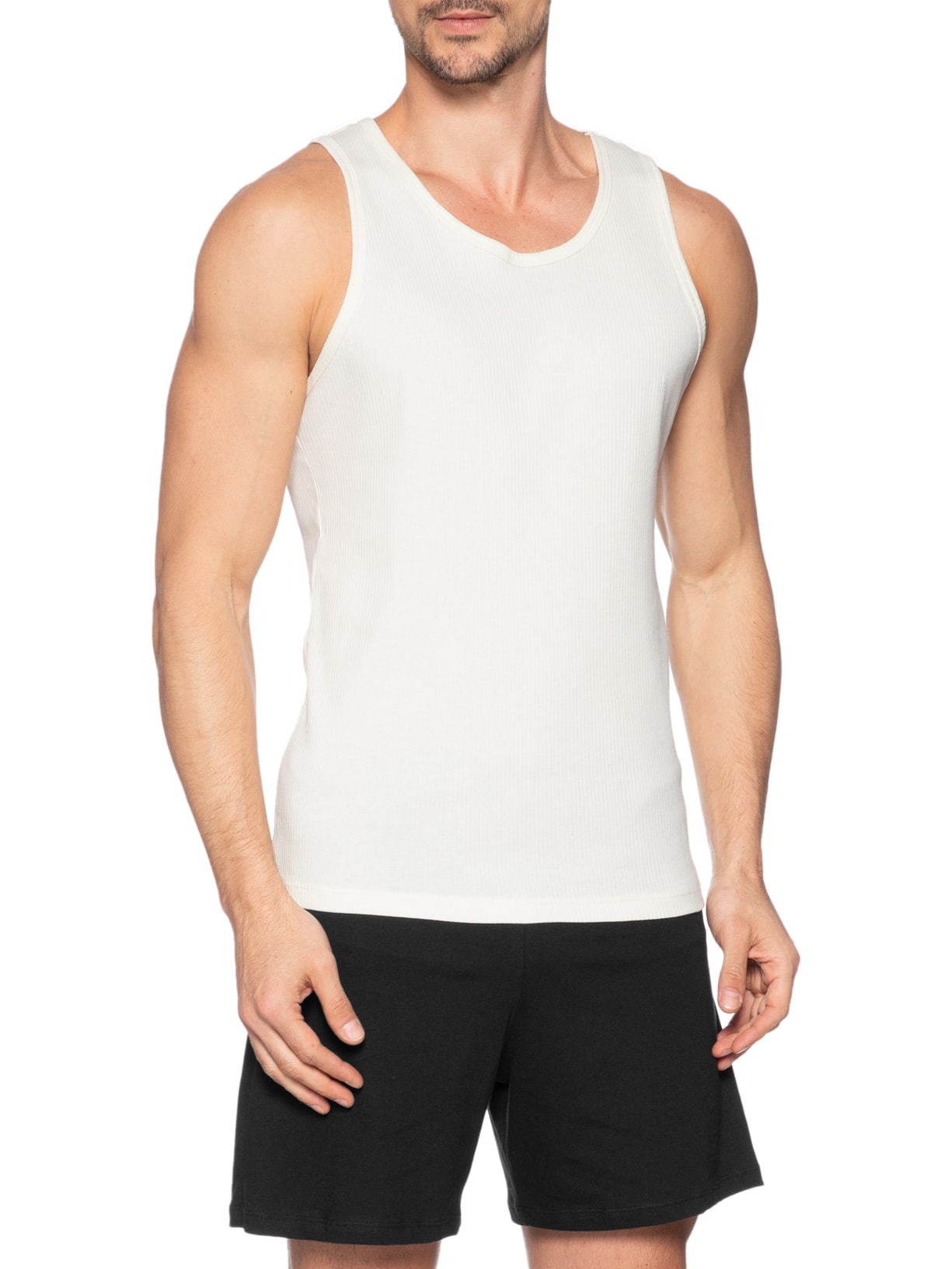 Pijama Masculino Regata Ribana Em Algodão Preto Hering Intimates
