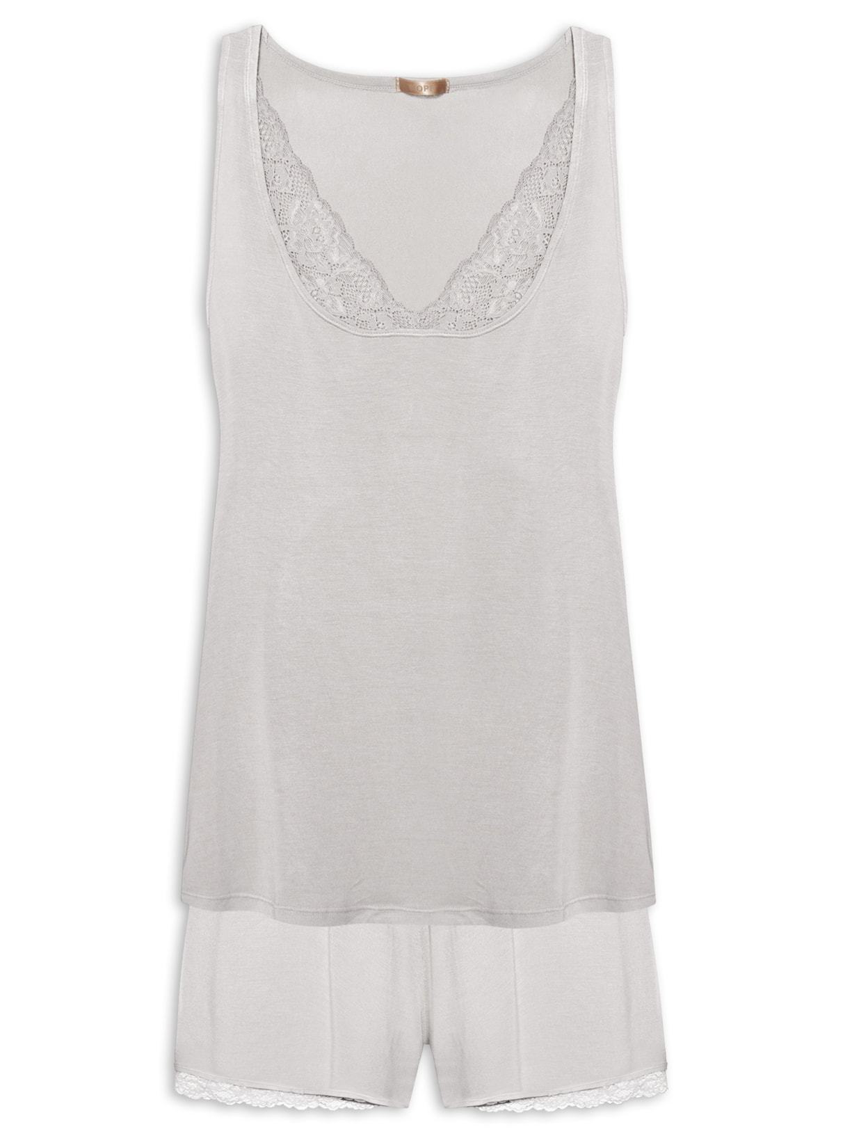 Pijama Short Doll Regata Em Viscose Com Detalhes Em Renda Bossa - Cinza