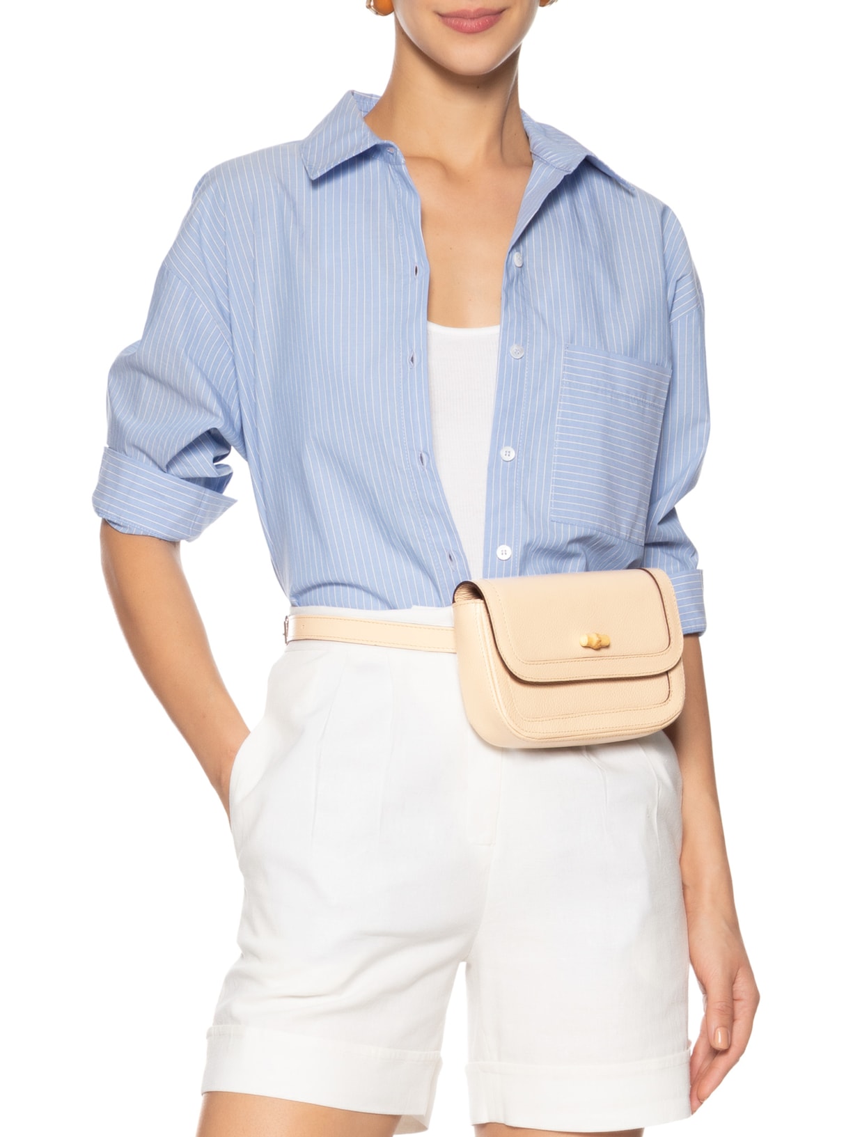 Pochete Feminina Maya Couro Bege Glorinha Paranaguá