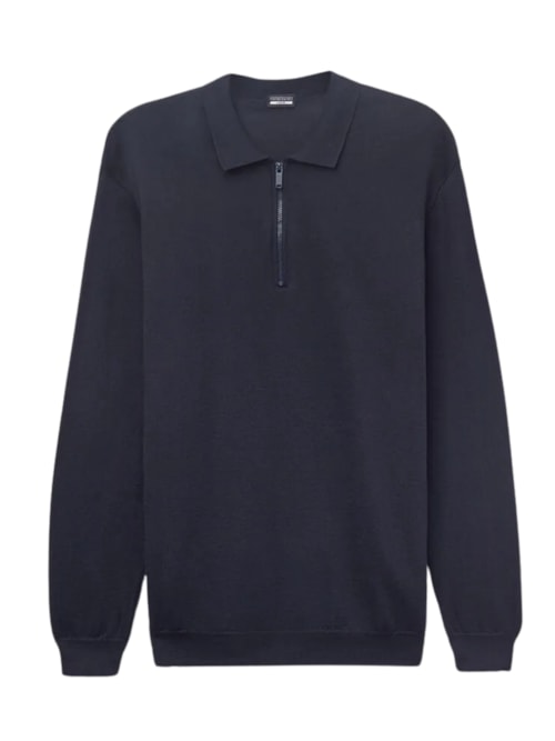 Polo De Manga Comprida Em Algodão Com Zíper - Azul