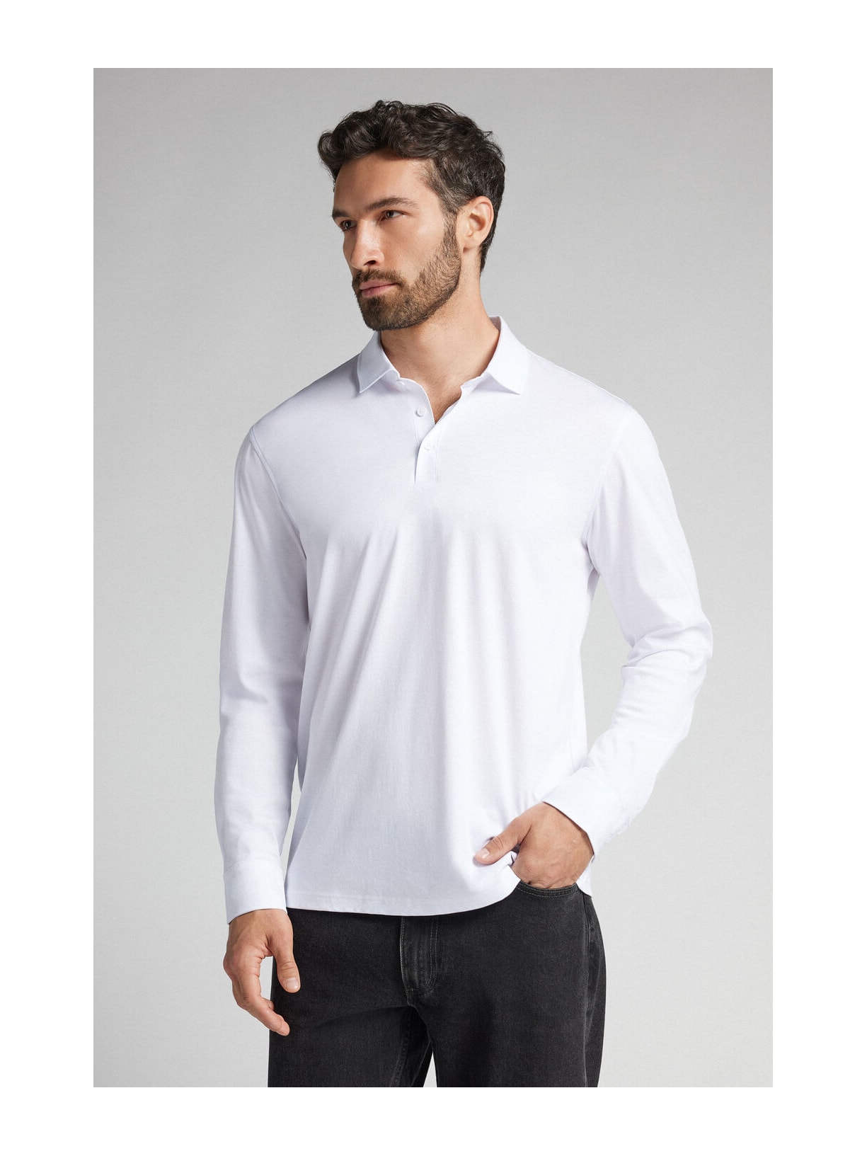 Polo De Manga Comprida Em Algodão Premium Branco Intimissimi