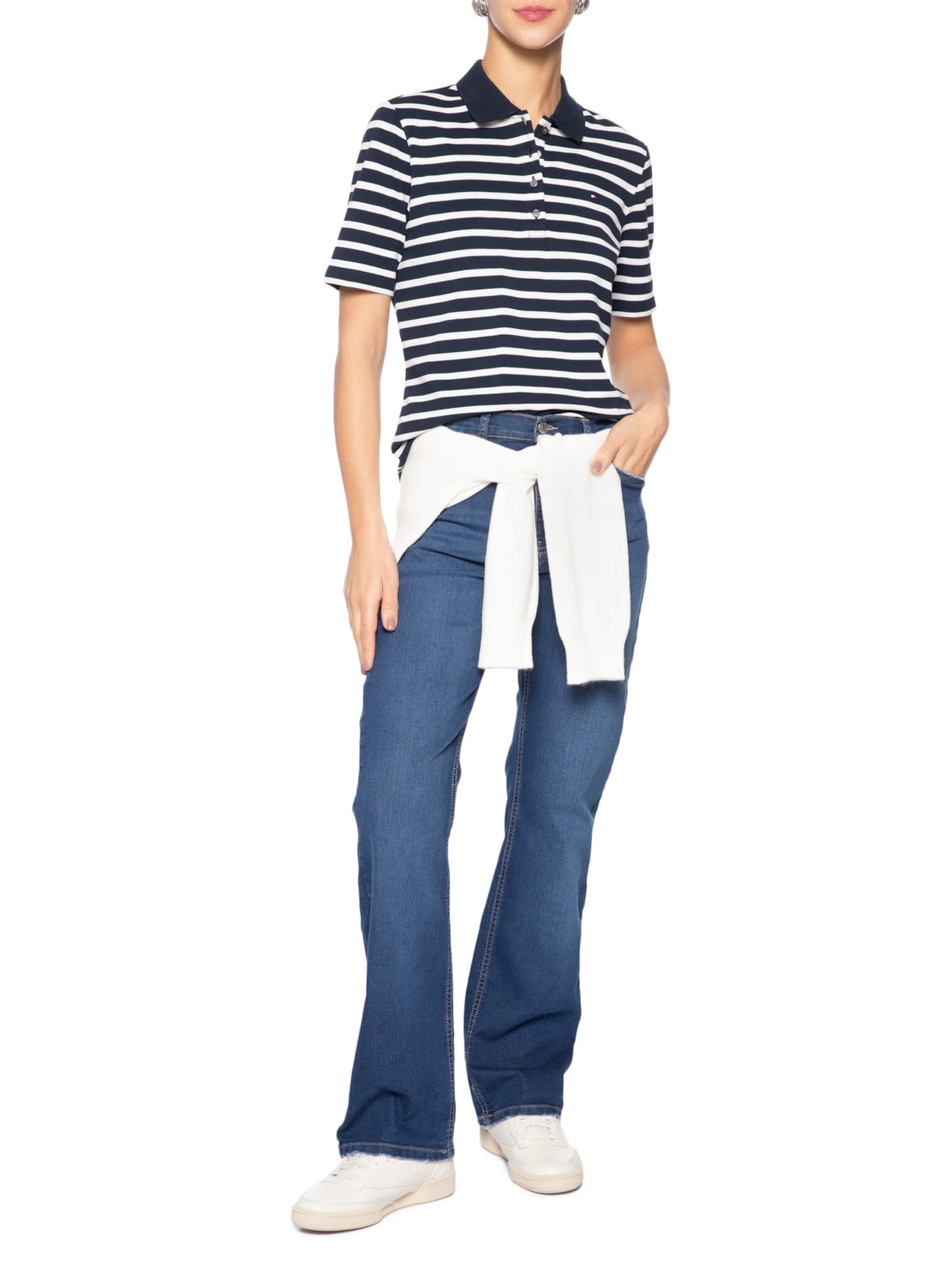 Pólo Feminina 1985 Regular Pique SS Azul Tommy Hilfiger