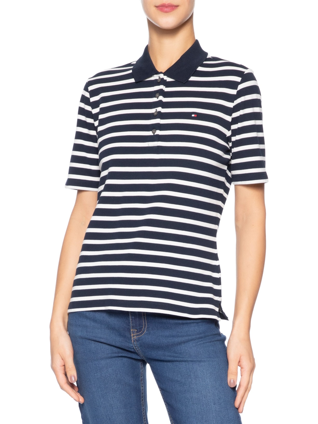 Pólo Feminina 1985 Regular Pique SS Azul Tommy Hilfiger