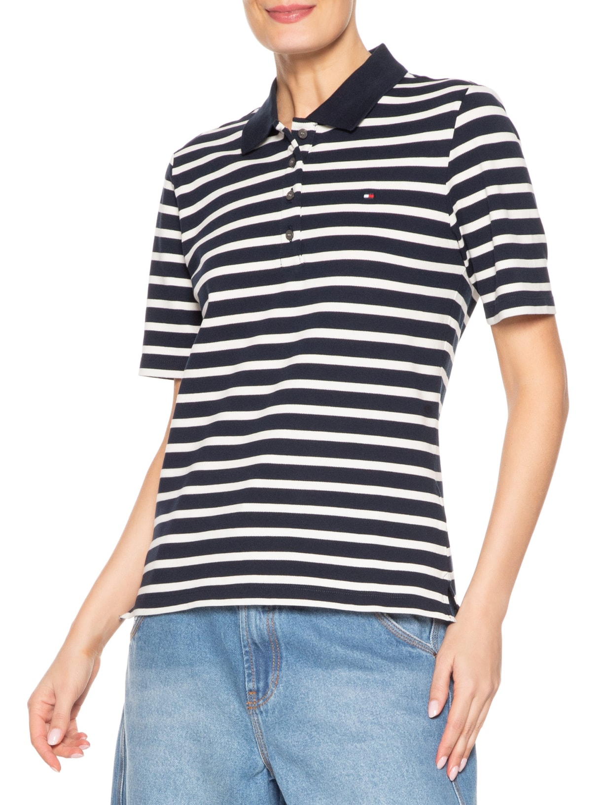 Pólo Feminina 1985 Regular Pique SS Azul Tommy Hilfiger