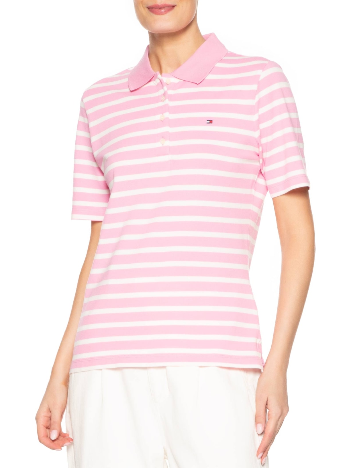 Pólo Feminina 1985 Regular Pique SS Rosa Tommy Hilfiger