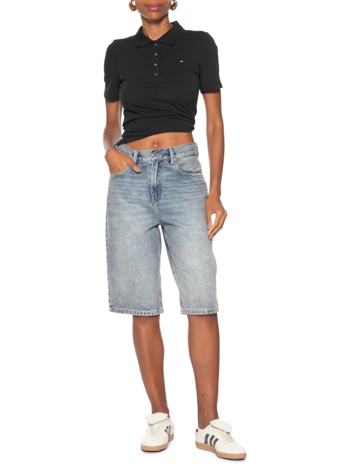 Polo Feminina 1985 Slim Piquet Preto Tommy Hilfiger