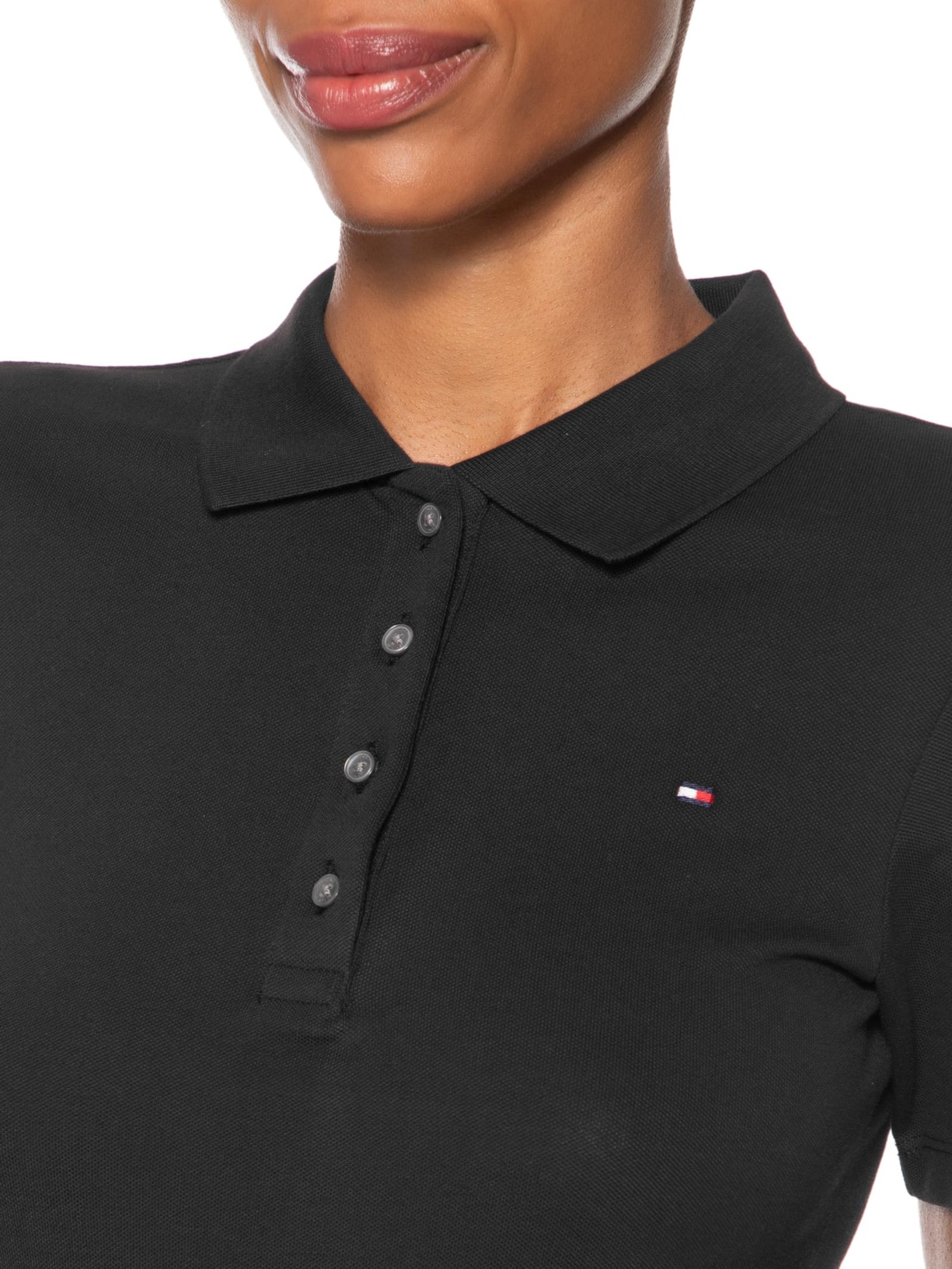 Polo Feminina 1985 Slim Piquet Preto Tommy Hilfiger