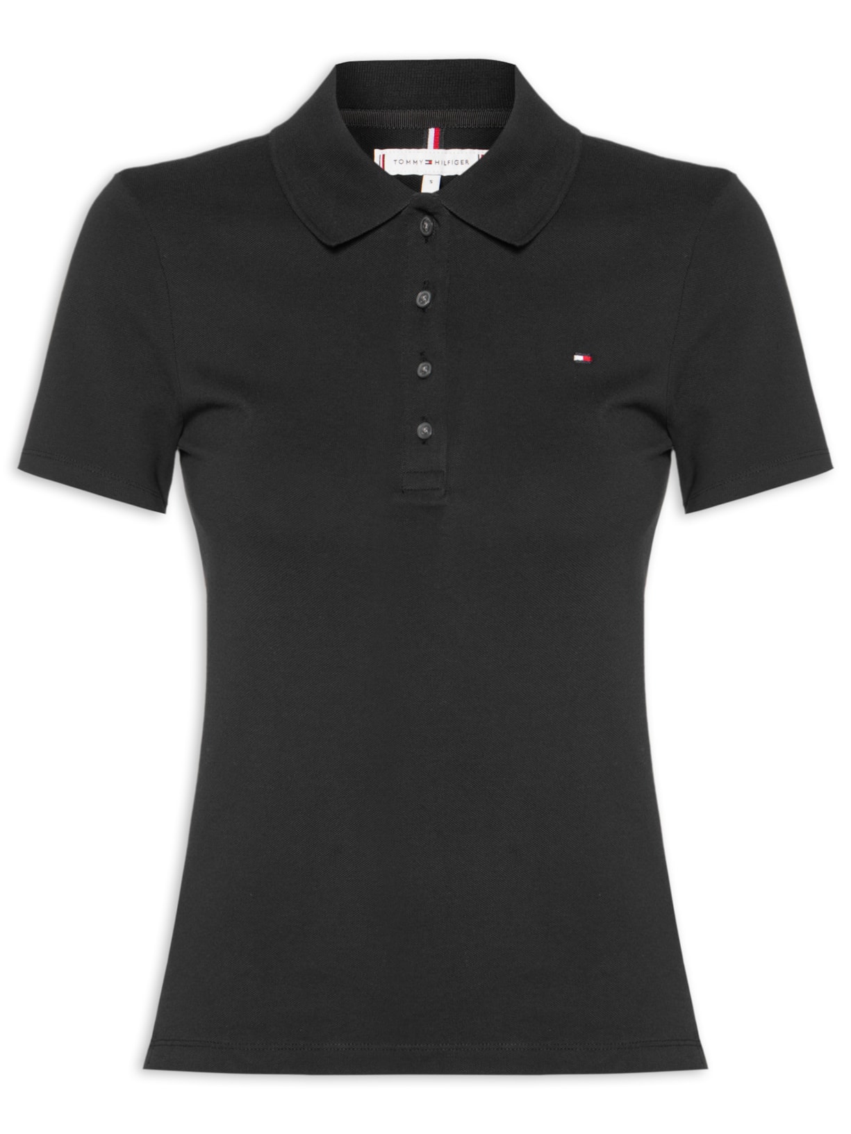 Polo Feminina 1985 Slim Piquet Preto Tommy Hilfiger