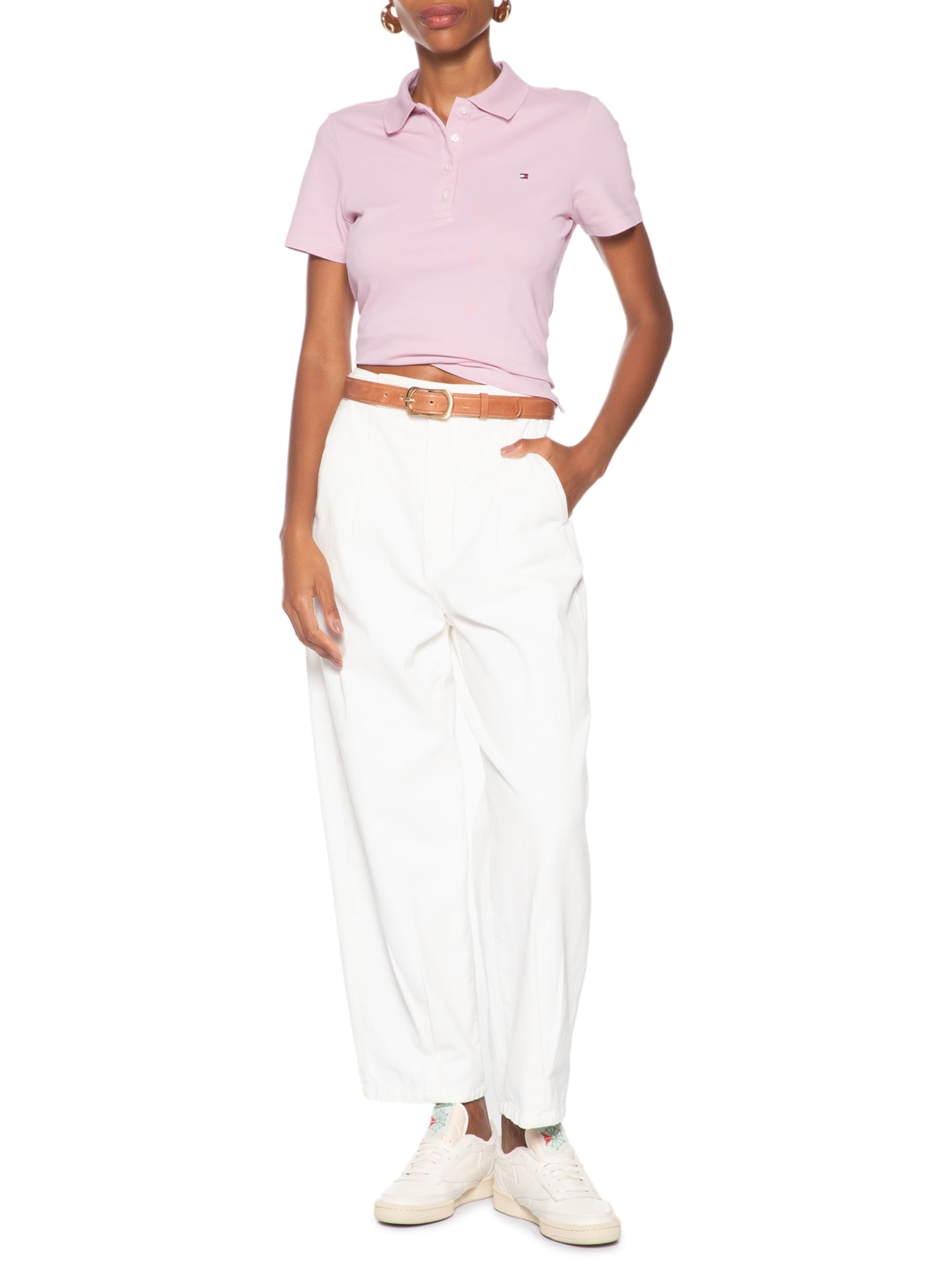 Polo Feminina 1985 Slim Piquet Rosa Tommy Hilfiger