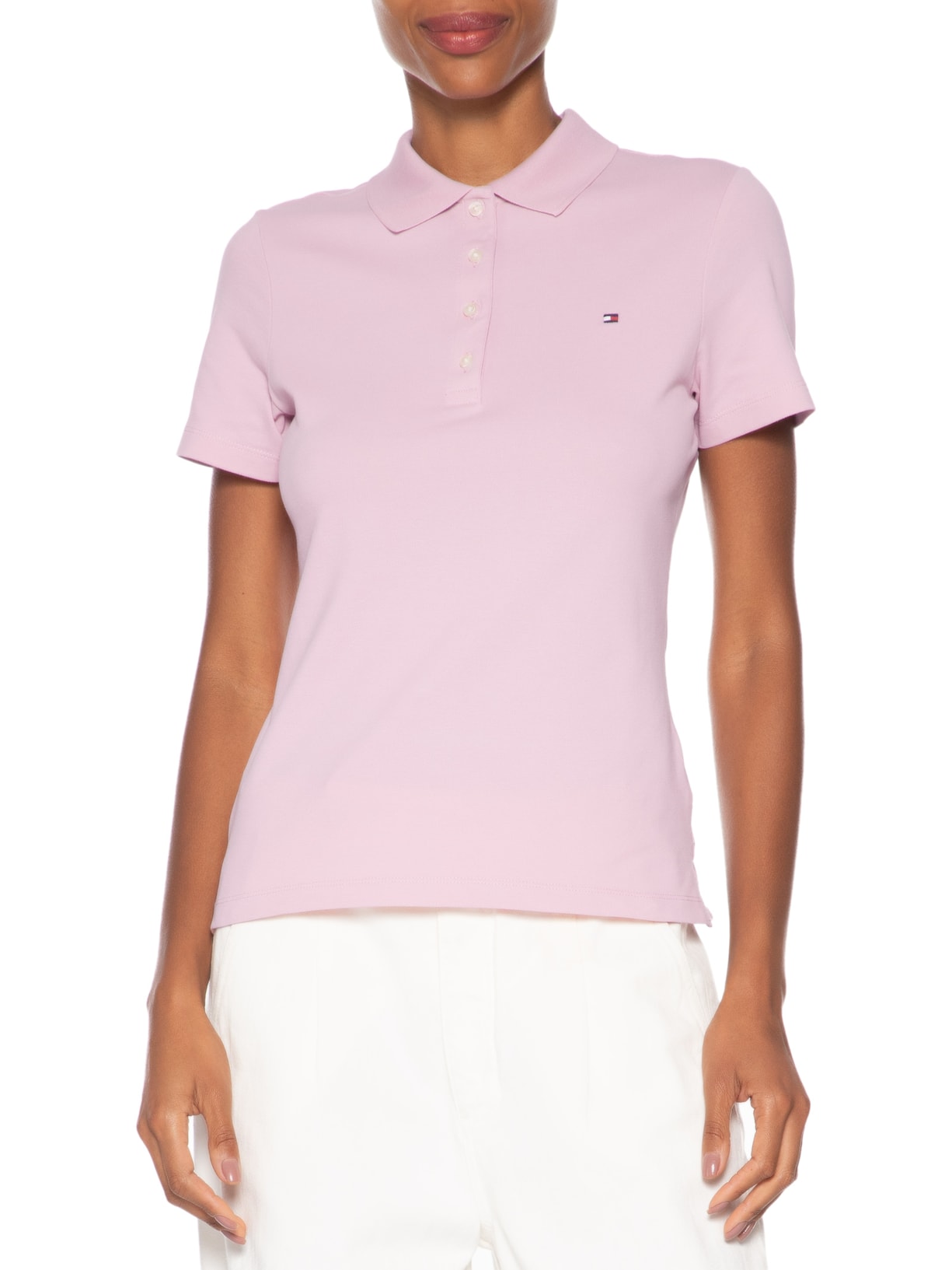 Polo Feminina 1985 Slim Piquet Rosa Tommy Hilfiger
