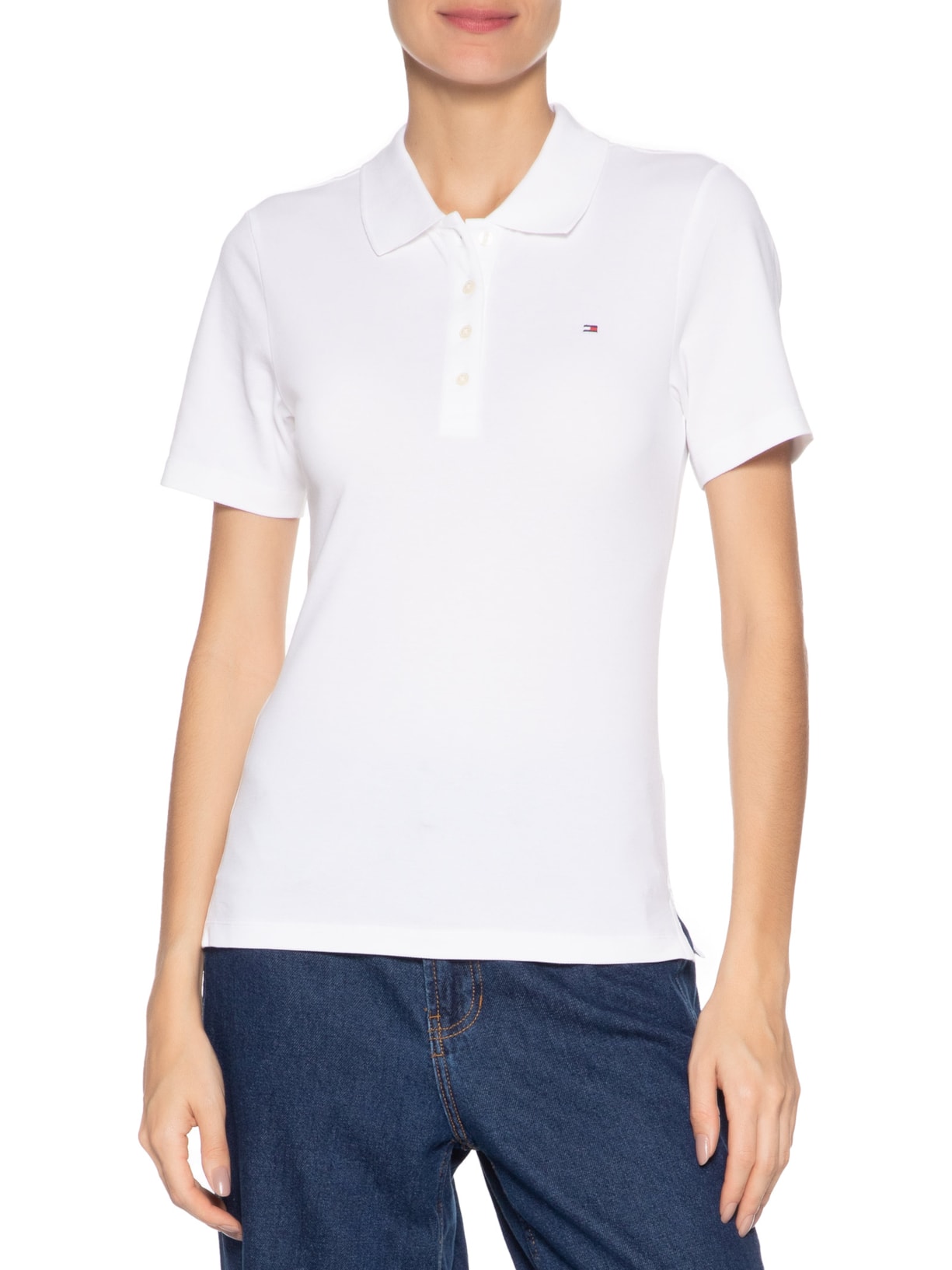 Polo Feminina 1985 Slim Piquet SS Branco Tommy Hilfiger