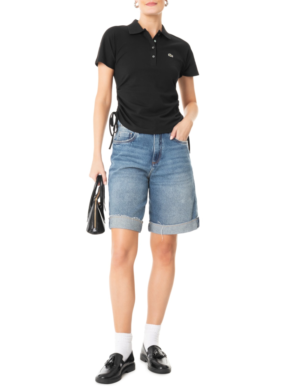 Polo Feminina Adjustable Piquet Corte Ajustado Preto Lacoste