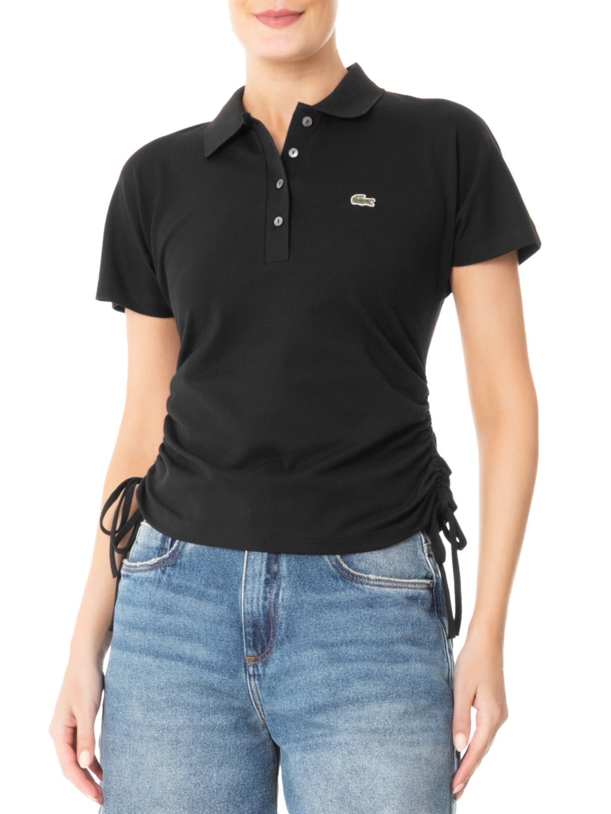Polo Feminina Adjustable Piquet Corte Ajustado Preto Lacoste