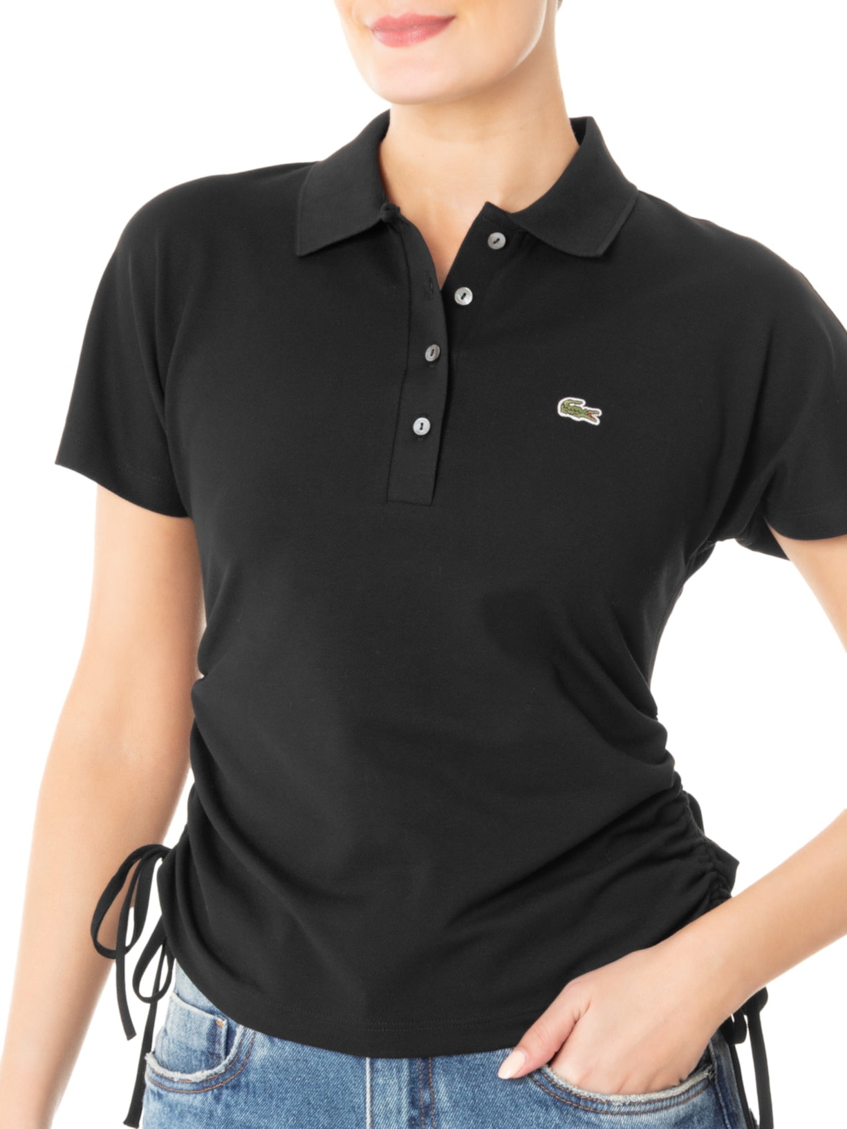 Polo Feminina Adjustable Piquet Corte Ajustado Preto Lacoste