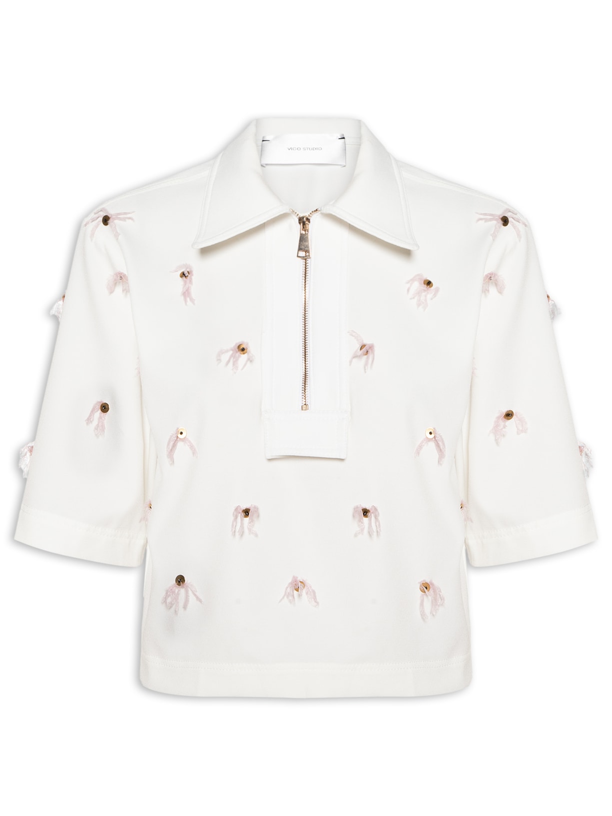 Polo Feminina Bordado Branco Vico Studio