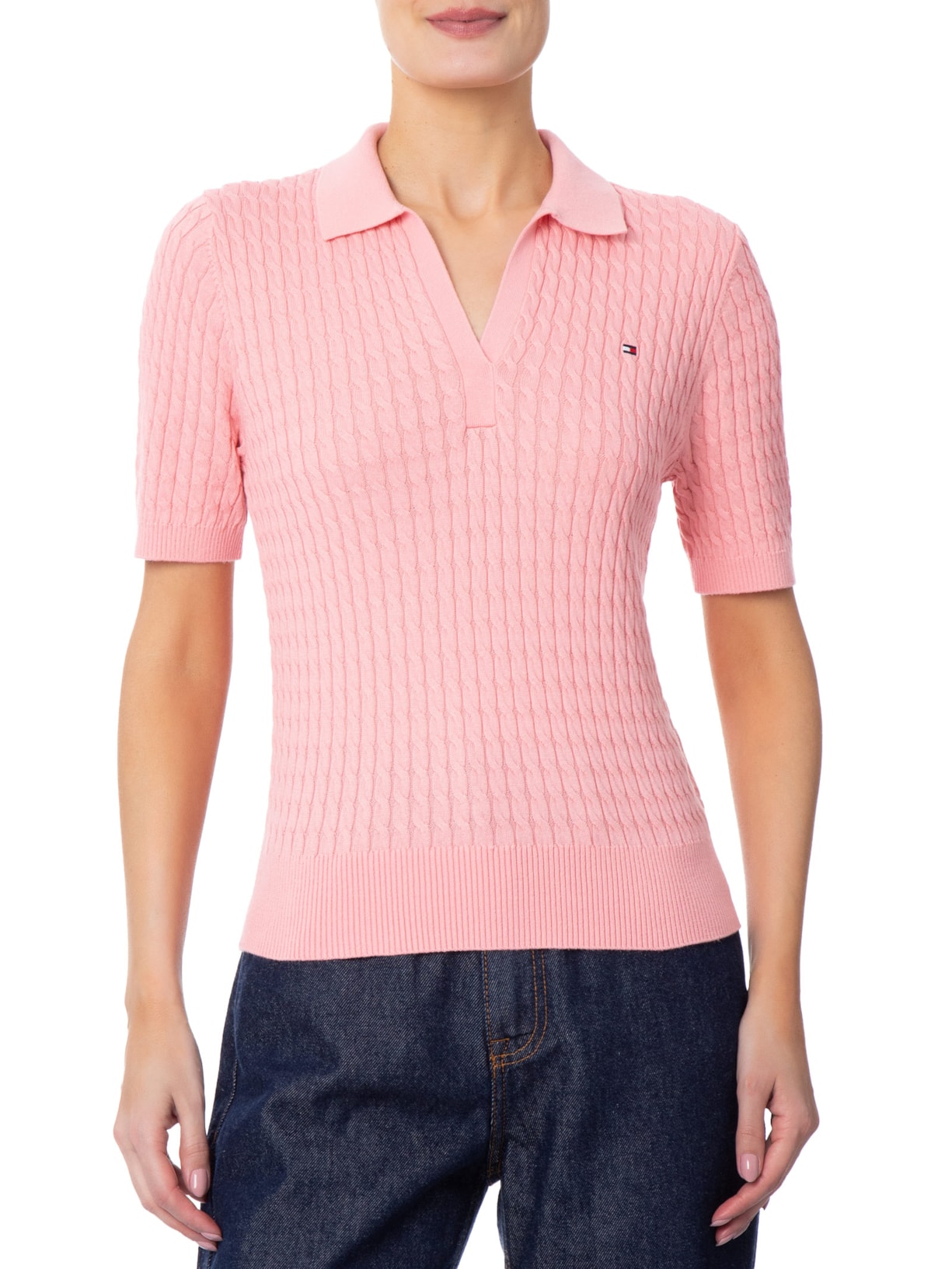 Polo Feminina Co Cable Fine GG Slm Rosa Tommy Hilfiger