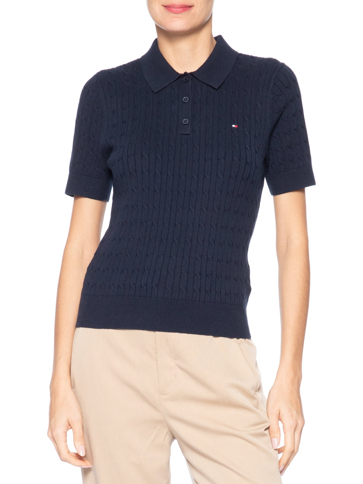 Polo Feminina Co Cable S/S NK Azul Tommy Hilfiger