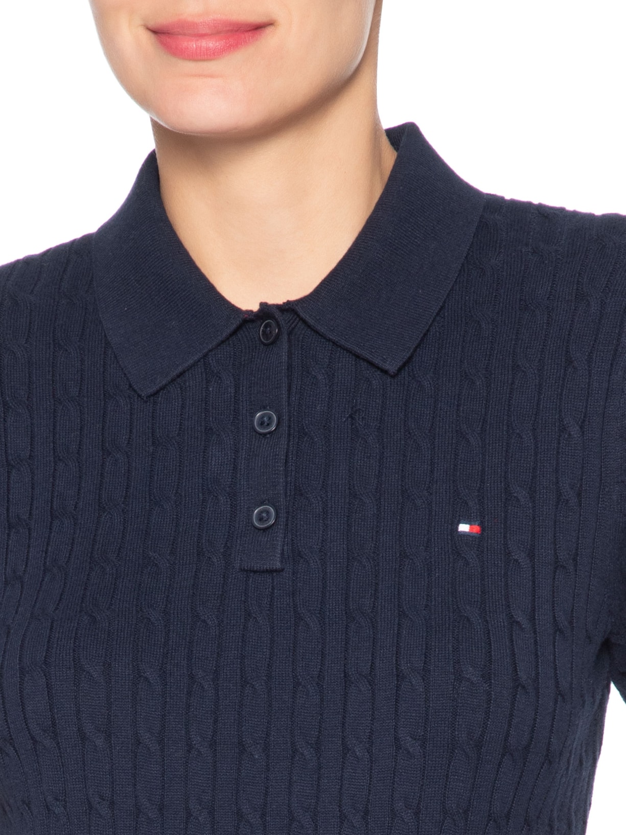 Polo Feminina Co Cable S/S NK Azul Tommy Hilfiger