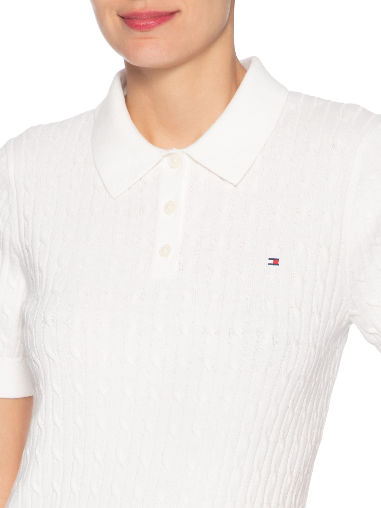 Polo Feminina Co Cable S/S NK Branco Tommy Hilfiger