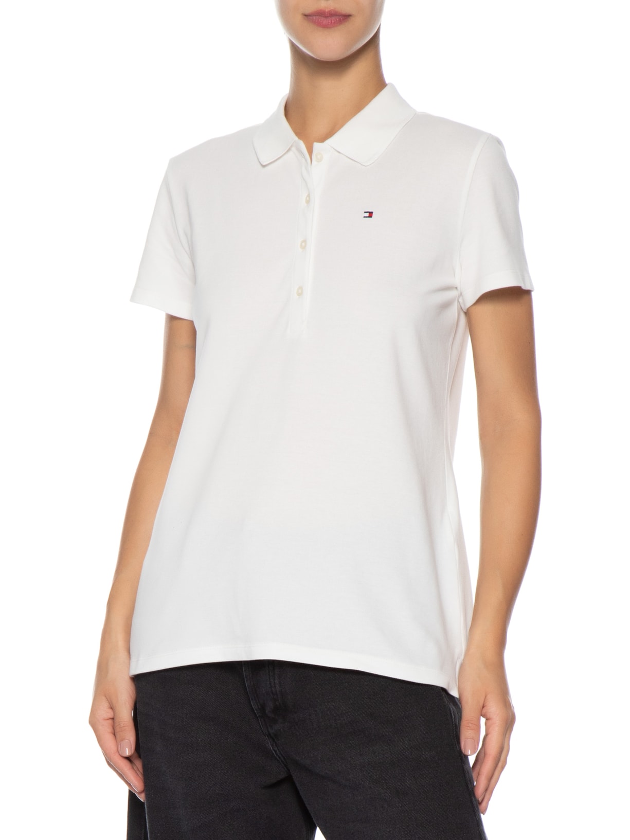 Polo Feminina Cotton Piquê Classic Branco Tommy Hilfiger