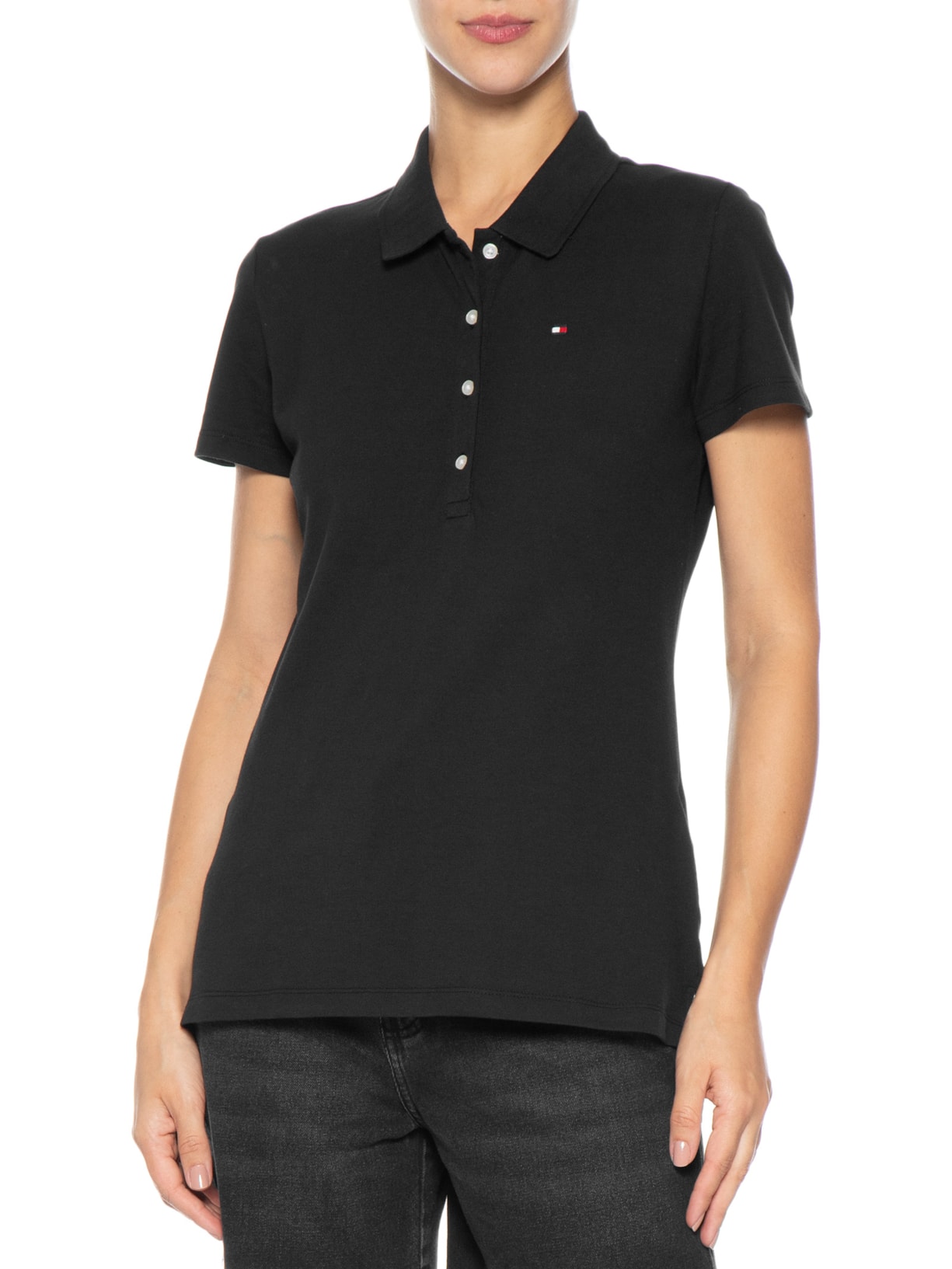 Polo Feminina Cotton Piquê Classic Preto Tommy Hilfiger