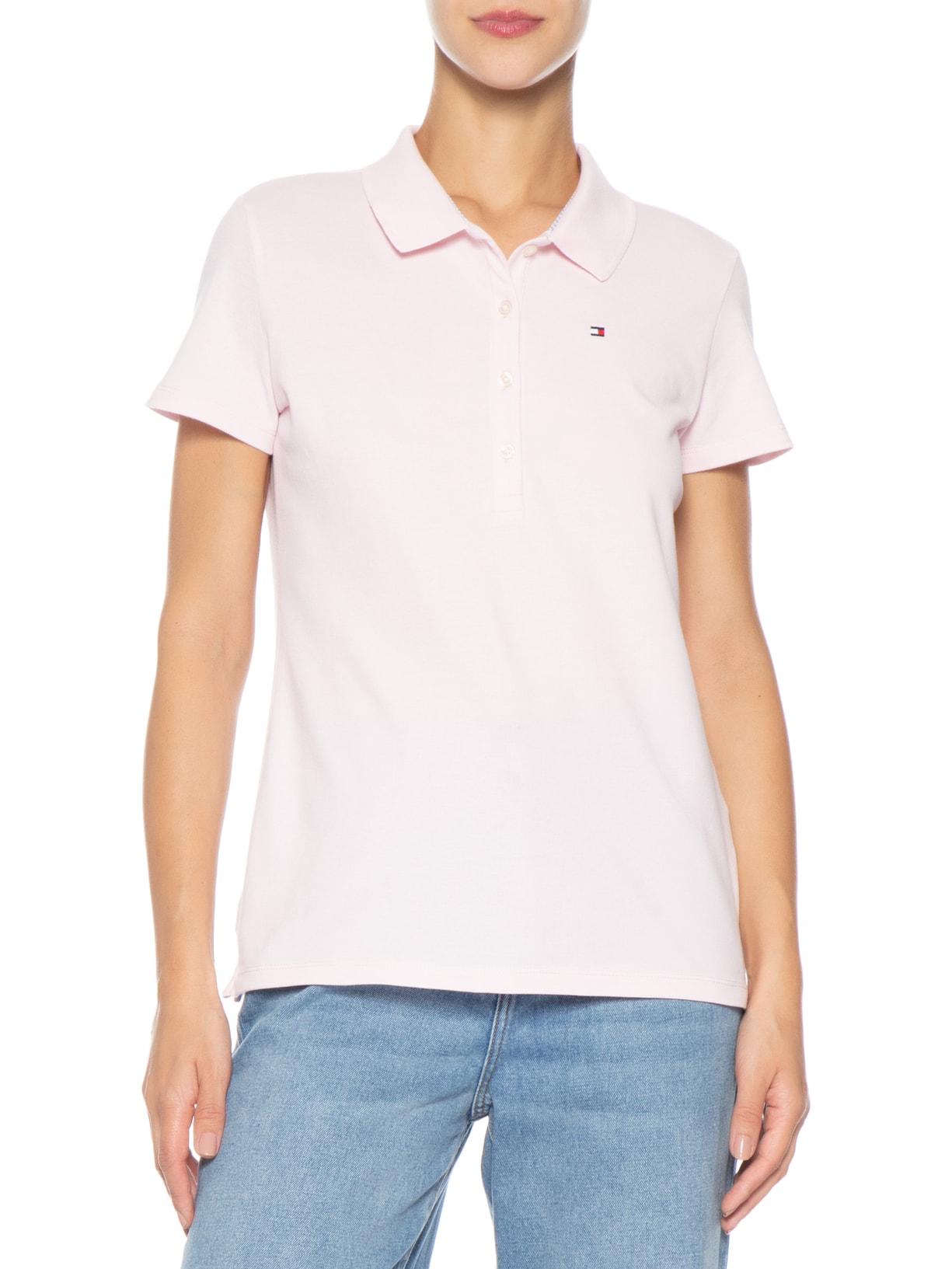 Polo Feminina Cotton Piquê Classic Rosa Tommy Hilfiger