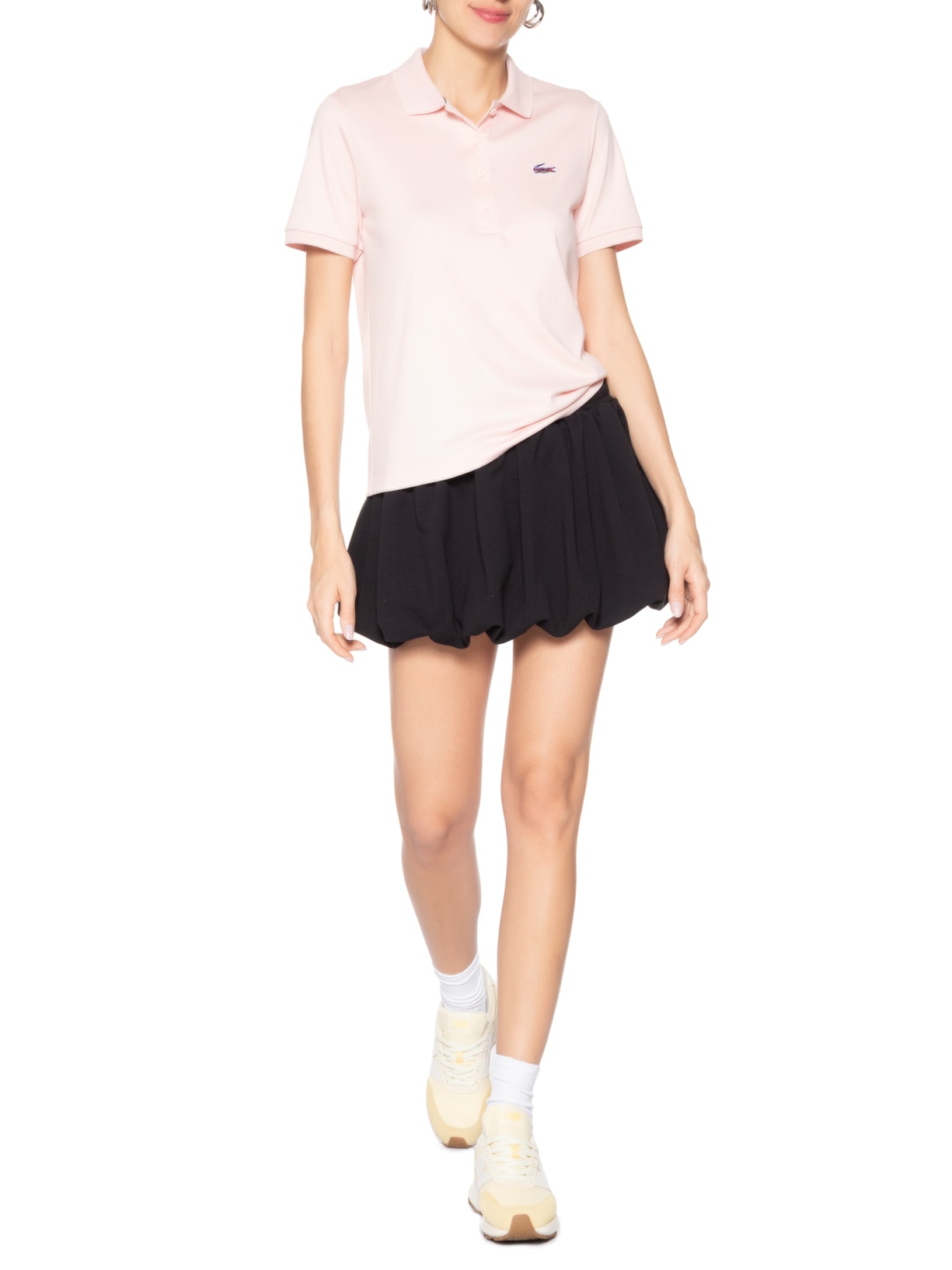 Polo Feminina Croco Bordada Metálico Rosa Lacoste