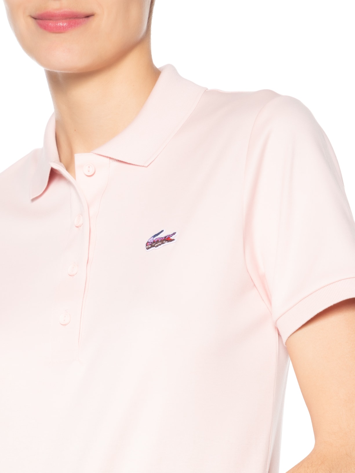 Polo Feminina Croco Bordada Metálico Rosa Lacoste