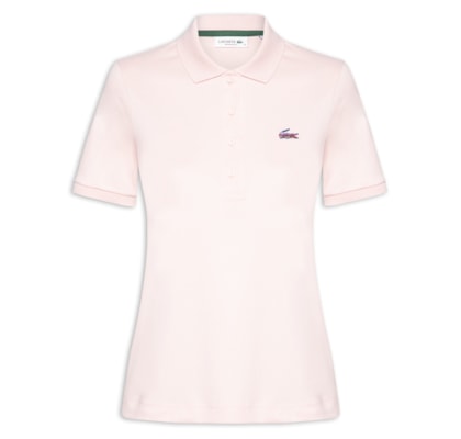 Polo Feminina Croco Bordada Metálico - Rosa