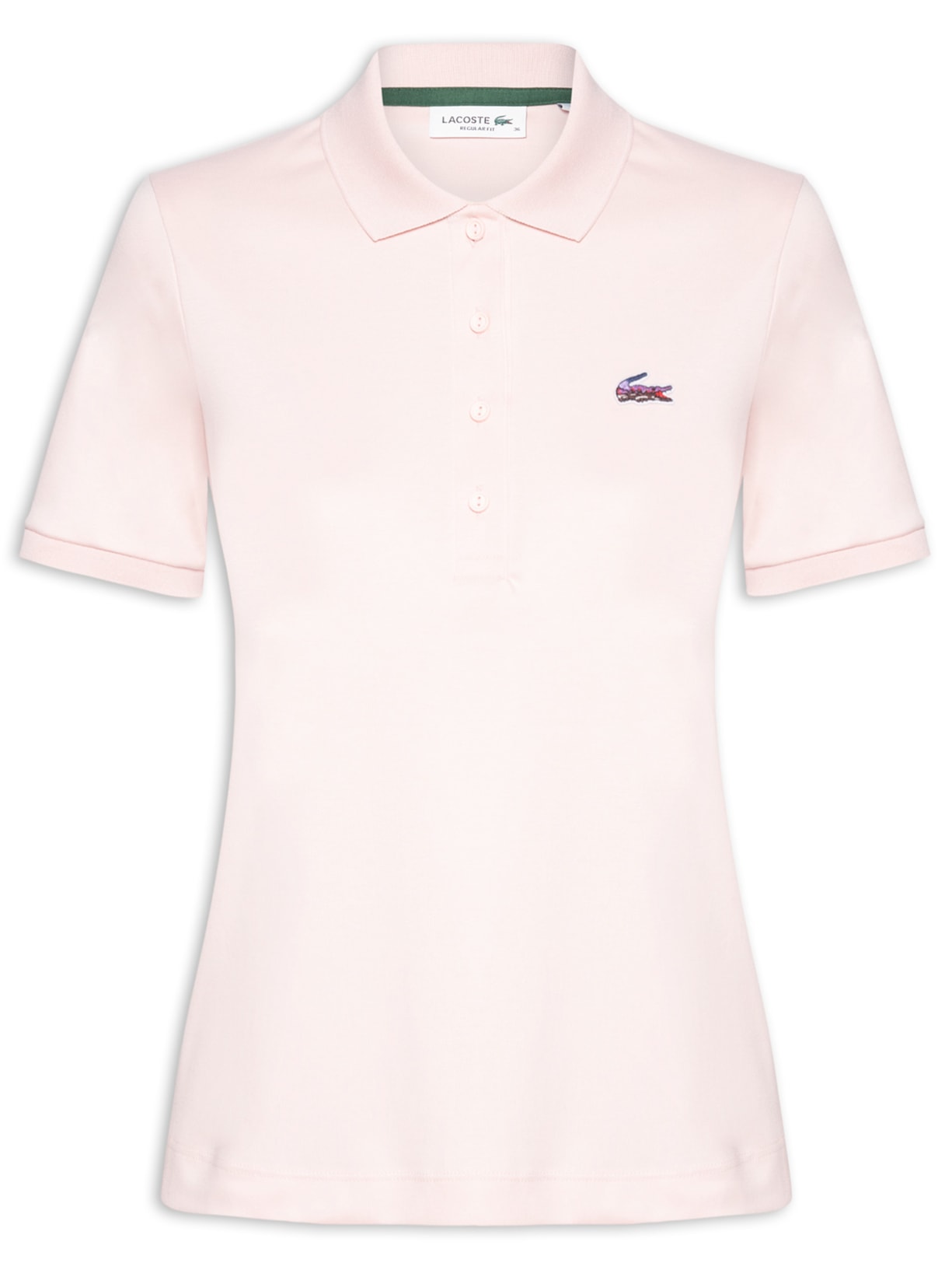 Polo Feminina Croco Bordada Metálico - Rosa
