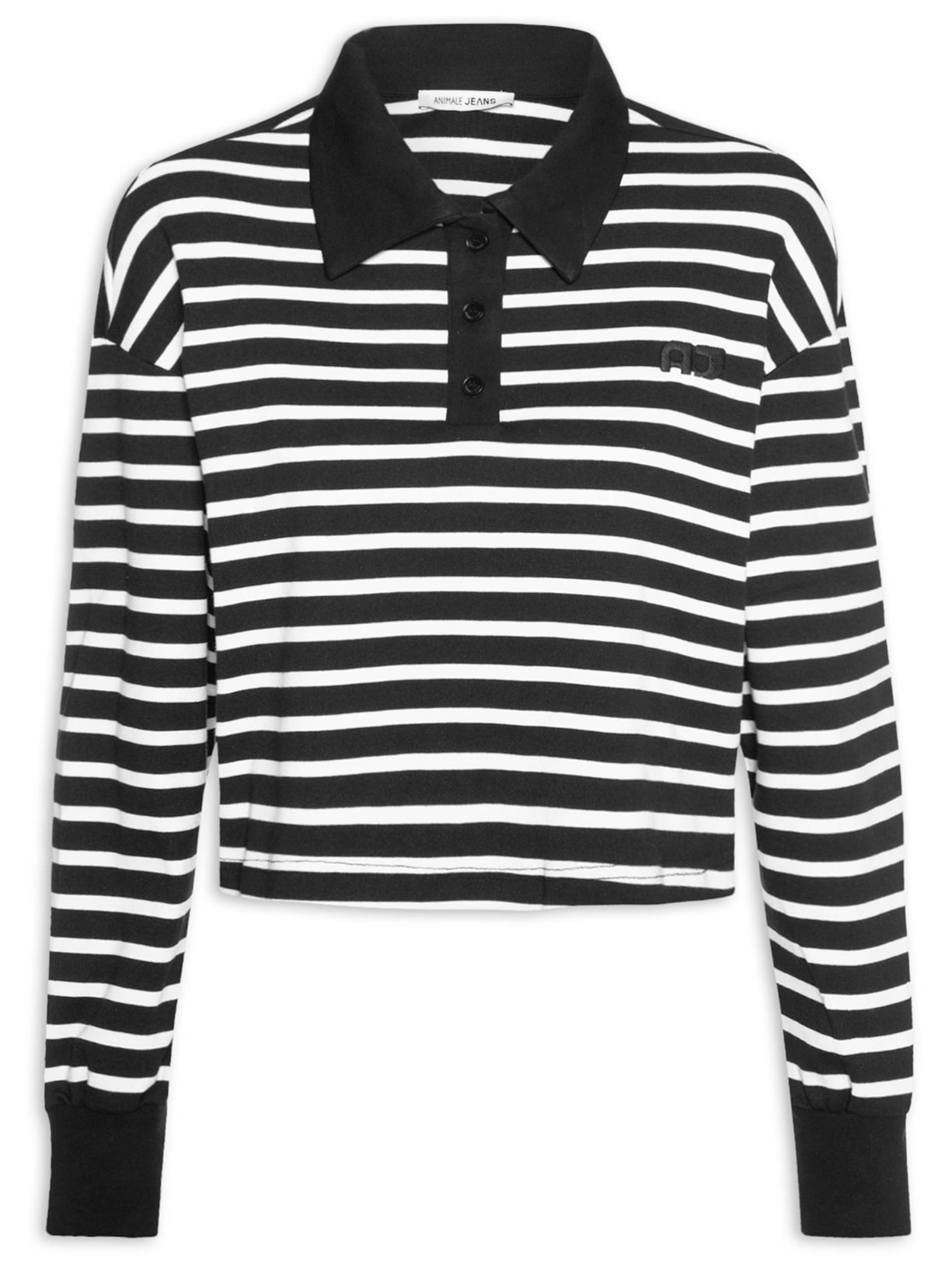 Polo Feminina De Malha Listrada - Preto