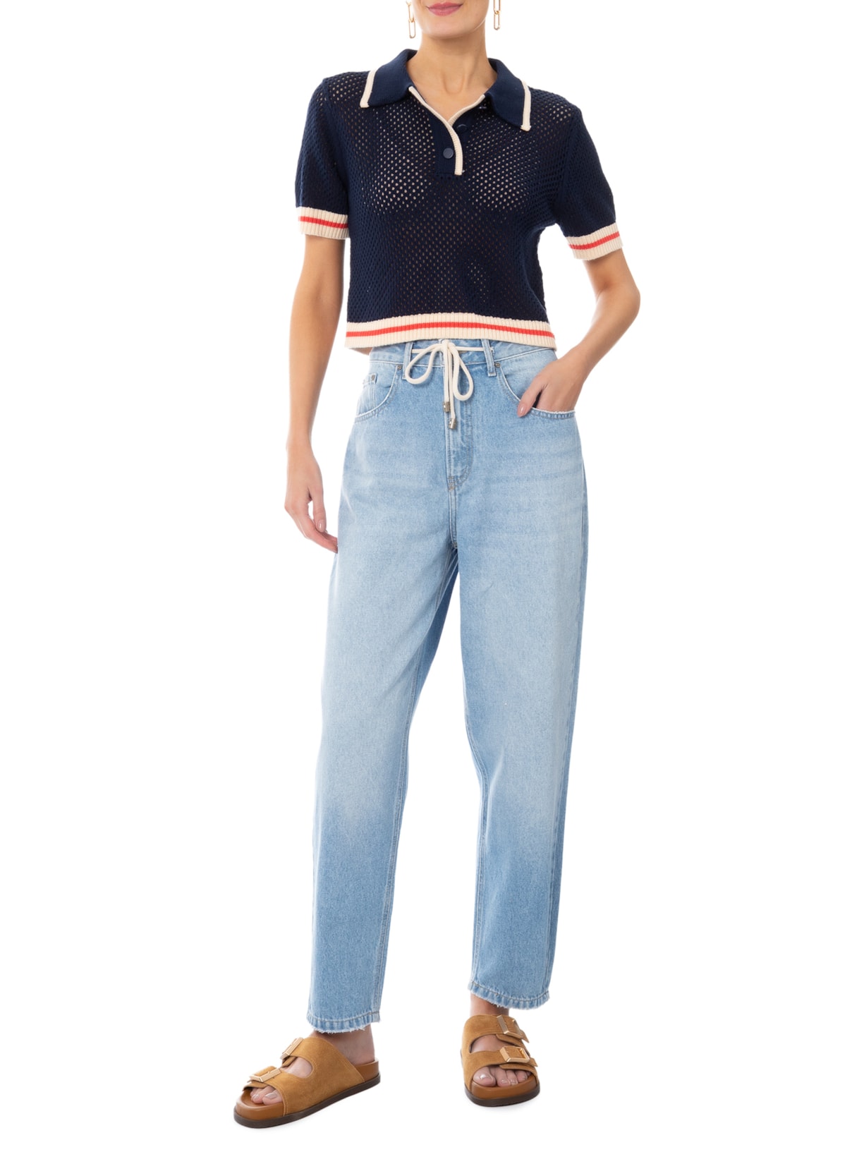 Polo Feminina de Tricot Azul Animale Jeans