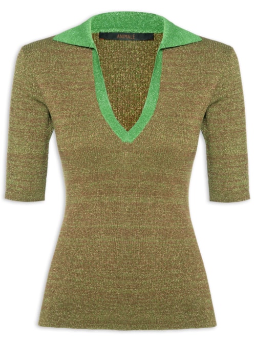 Polo Feminina Decote V Tricot - Verde