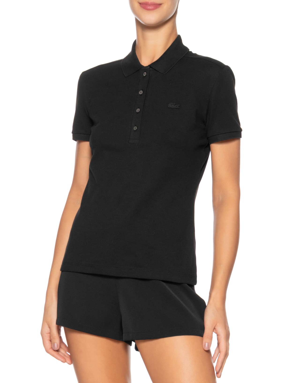 Polo Feminina Em Piquet Algodão Com Strech Preto Lacoste