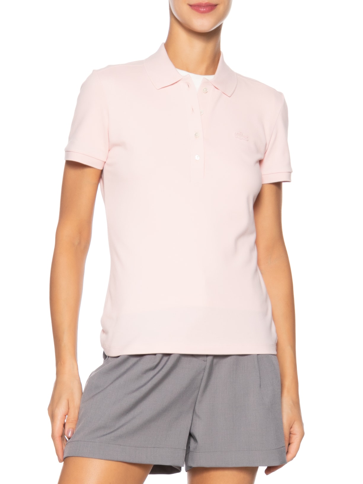 Polo Feminina Lacoste Em Piquet Rosa Lacoste
