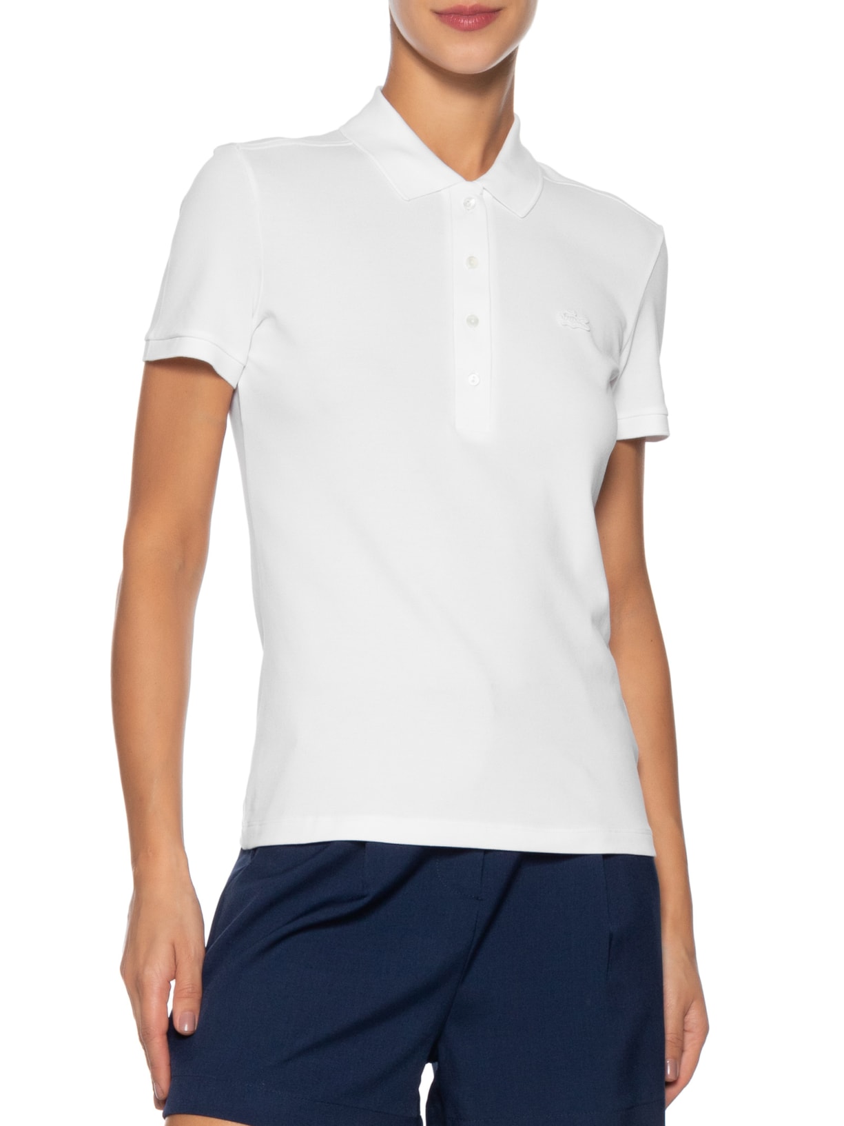 Polo Feminina Mini-Piqué Stretch Slim Fit Branco Lacoste
