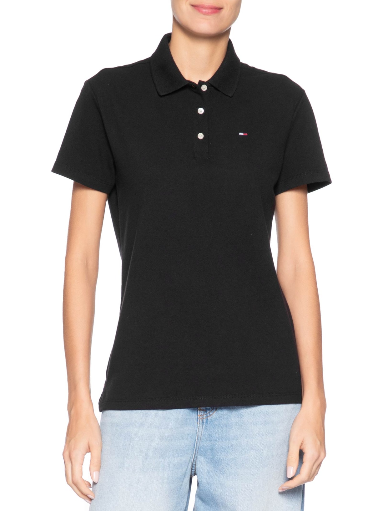 Polo Feminina Original Basic Preto Tommy Jeans