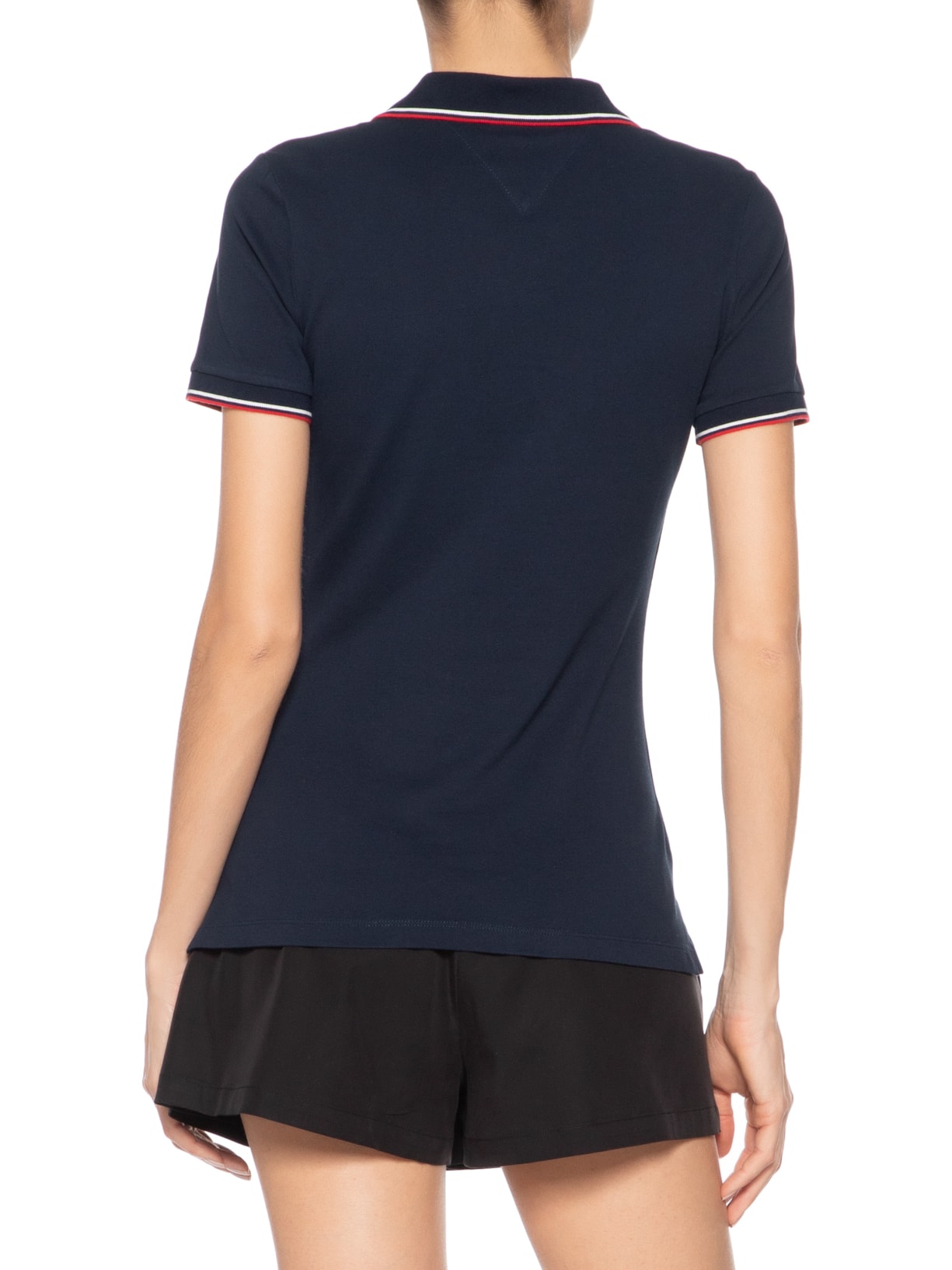 Polo Feminina Rwb Tip Slim Open Azul Tommy Hilfiger