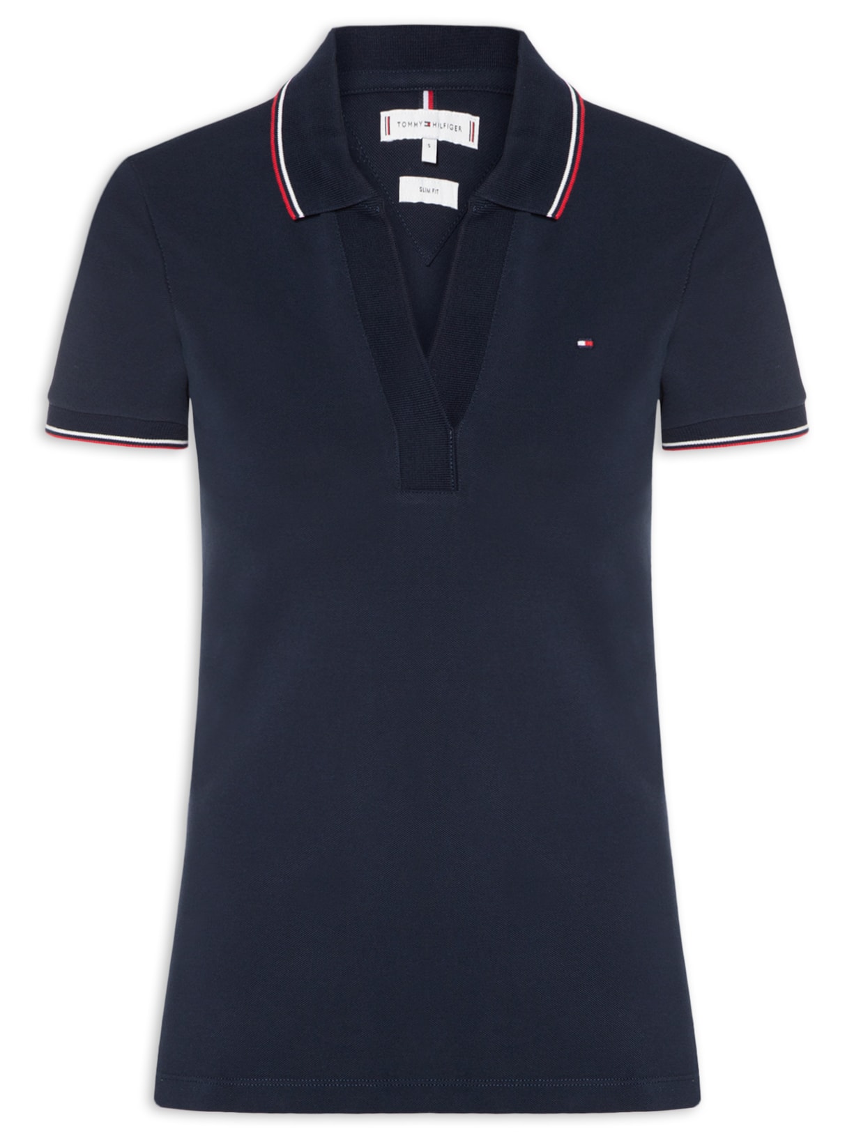 Polo Feminina Rwb Tip Slim Open Azul Tommy Hilfiger